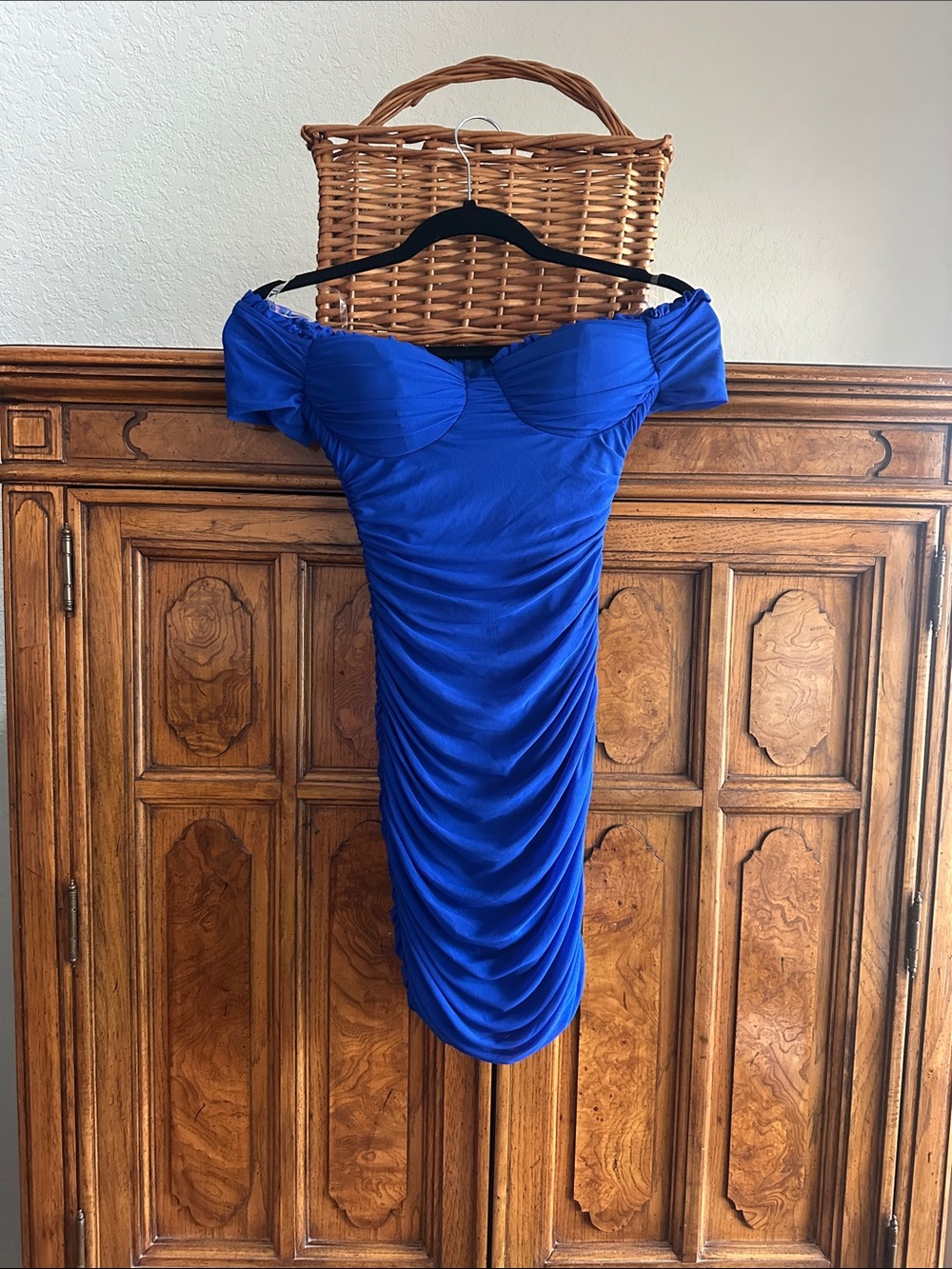 Windsor- Off-Shoulder Royal Blue Ruched Bodycon Dress
